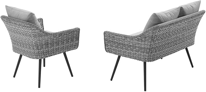 Modway EEI-3174-GRY-GRY-SET Endeavor 2 Piece Outdoor Patio Wicker Rattan Sectional Sofa Set, Gray