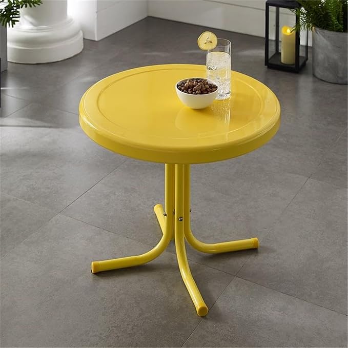 Pemberly Row Modern Metal Patio End Table, Bright Yellow Gloss Finish, 22 in x 22 in x 18.9 in, Sturdy Weatherproof Steel, Powder-Coated Outdoor Porch or Balcony Accent Table
