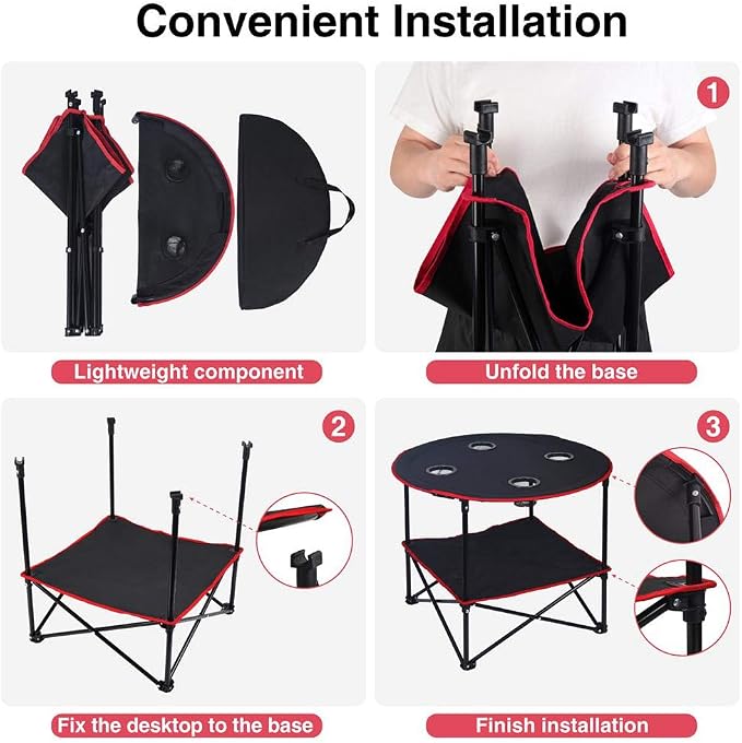 LEADALLWAY Camping Table Folding Picnic Table Canvas Portable Tables | Collapsible,with 4 Cup Holders and Carrying Bags , for BBQ Outdoor Fishing,