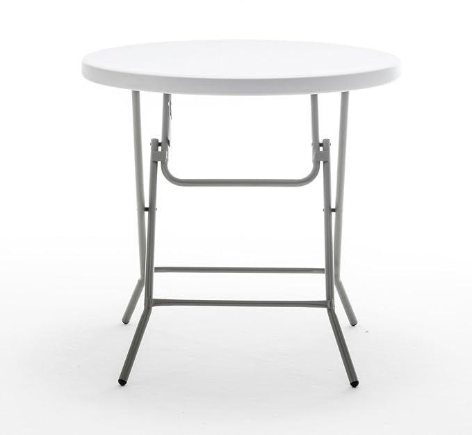 BTEXPERT White 2.63 Foot Round Plastic Folding Table 30" Height Commercial Portable Indoor Outdoor Accessory for Patio Backyard Banquet Card Dining Wedding Party Event Home Kitchen Metal Frame