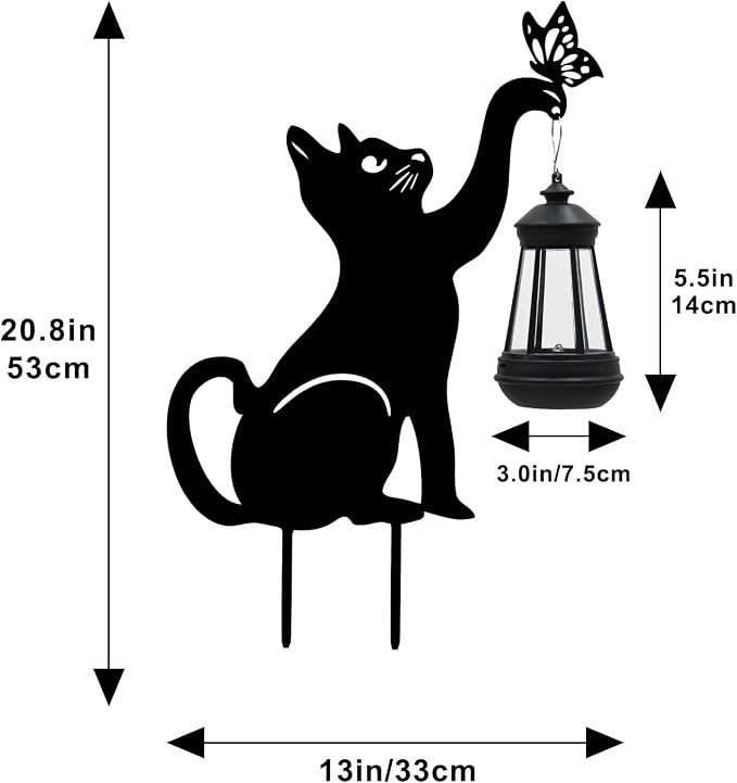 twinbling Solar Black Cat Lights Yard Decorations Outdoor | Unique Gift for Woman Mom Grandma Garden Decor Stake with Butterfly Decorative Metal Lawn Ornament for Pathway Patio