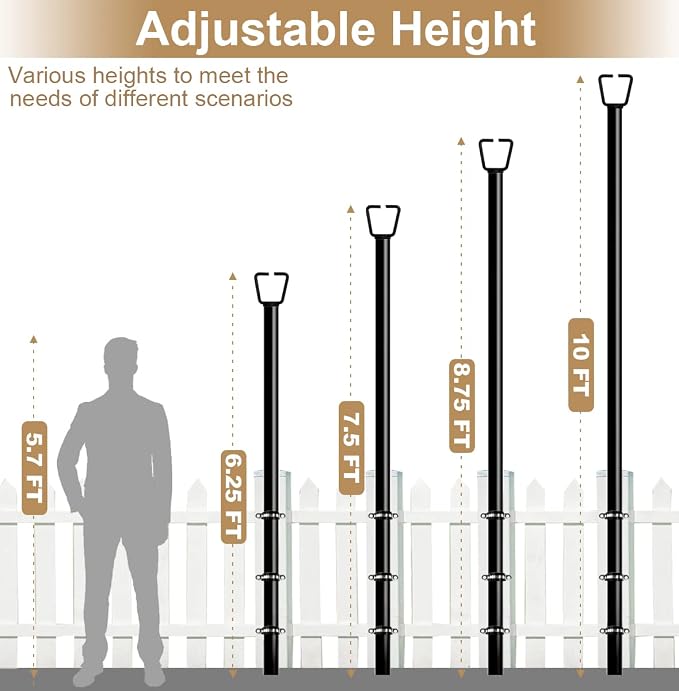 Queension 10FT Deck String Light Poles for Outdoor String Lights for Garden, Backyard, Patio Lighting Stand for Parties, Bistro & Weddings, 2 Pack | for Garden, Backyard, Patio Lighting Stand for Parties, Bistro & Weddings