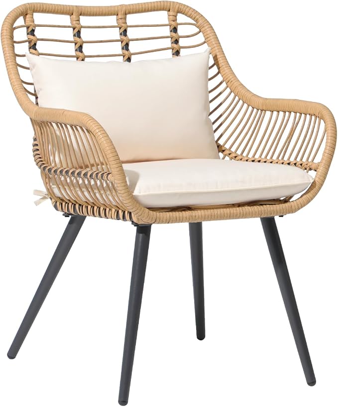 JOIVI 5 Pieces Outdoor Dining Set, Patio Table and Chairs Set for 4, Patio Outdoor Furniture Set with Extendable Dining Table for Porch, Deck, Bistro, Backyard, Garden, Creamy White
