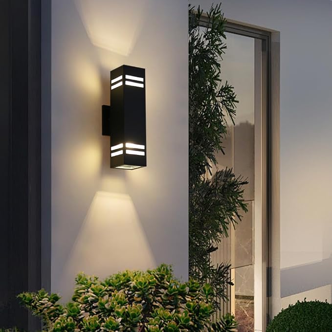 15" Black Modern Outdoor Wall Light with 3-Sided Frosted Glasses | E26 Base,UL listed,Aluminum Up and Down Lights Outdoor Exterior Wall Light Fixture Porch Light for House Garage Patio Garden