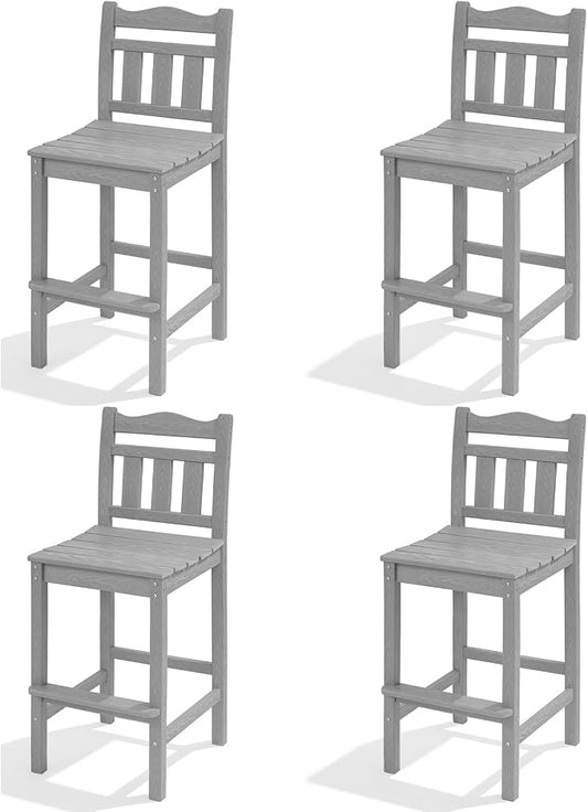 Outdoor Bar Stools Set of 4, HDPE Adirondack Bar Chairs with Backs, All-Weather High Top Patio Chairs, Heavy Duty Armless Bar Height Chair for Balcony, Garden, Deck (Slate Grey, 4pcs Set)