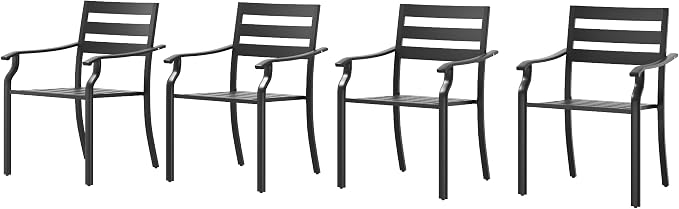 HOMREST Black Stationary Cast Aluminum Outdoor Dining Chair, 4 Piece Patio Chairs, Set of 4 Garden Chairs with Armrest & Backrest for Garden Patio Pool Beach Yard, Black