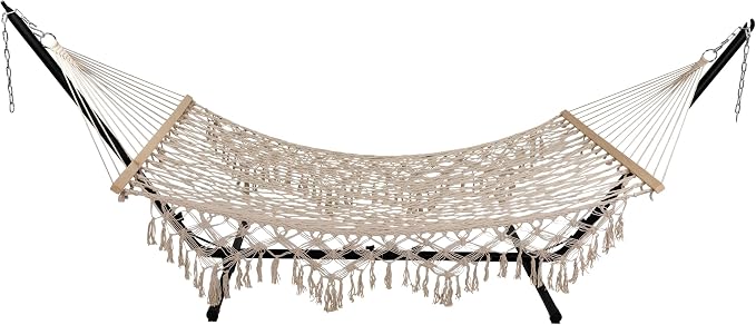 Northlight 74" White Lattice Macrame Rope Hammock with Wooden Bars