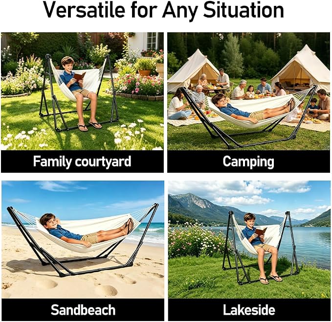 2-in-1 Kids Hammock Chair with Stand, Foldable Steel Frame Holds 220 LBS | Convertible swing hammock chair for lounging, rustproof frame, no-tool setup, carry bag for playroom yard camping indoor use