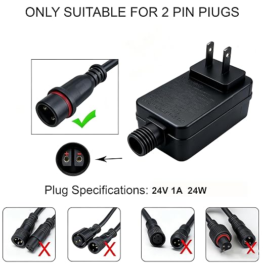 24V Power Supply for Low Voltage Landscape, 24V 1A 24W Outdoor Power Adapter,Permanent Outdoor LED Transformer Replacement-Black