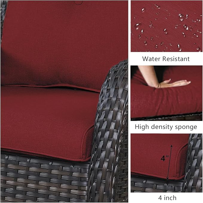 HUMMUH 10 Pieces Patio Furniture Set with Fire Pit High Back Wicker Outdoor Furniture Set Swivel Rocker Chairs 3-Seater Couch for Porch,Deck,Backyard