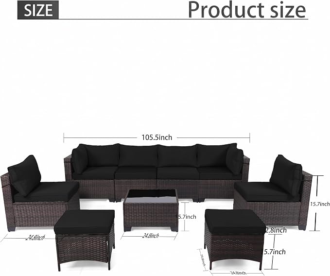 LEVELEVE 9 Pieces Outdoor Patio Furniture Sets,Rattan Conversation Sectional Set,Manual Weaving Wicker Patio Sofa,w/Table&Ottoman