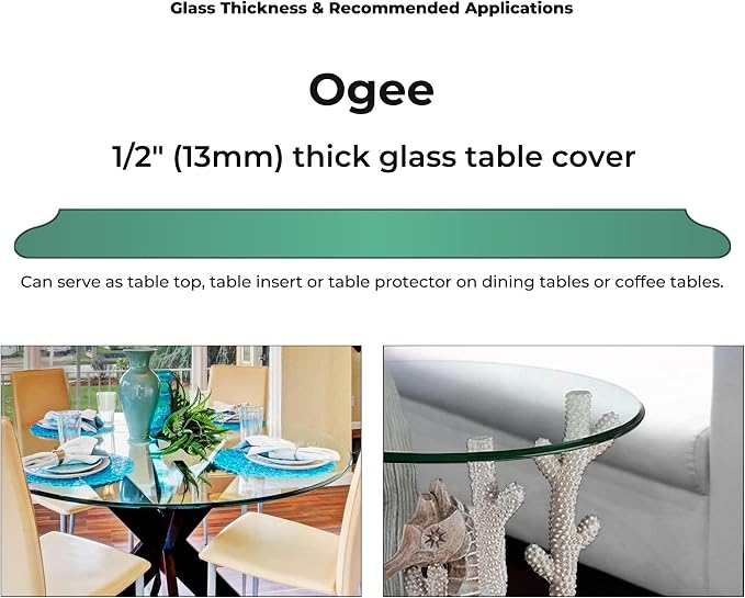 20 Inch Round Tempered Ogee Polished Edge Glass Table Top 1/2” Thick Round Glass Table Top Heavy Duty, Dining, Coffee, and Office Tables by Fab Glass and Mirror