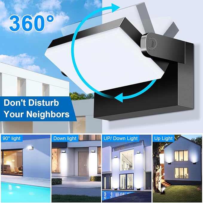 ledmo LED Flood Lights Outdoor 60W - Rotatable 360 Adjustable Head Switch Control Exterior Lighting Fixture Wall Pack Commercial Security 5000K Waterporof Yard Wall Mount Garage Barn Yard Lights