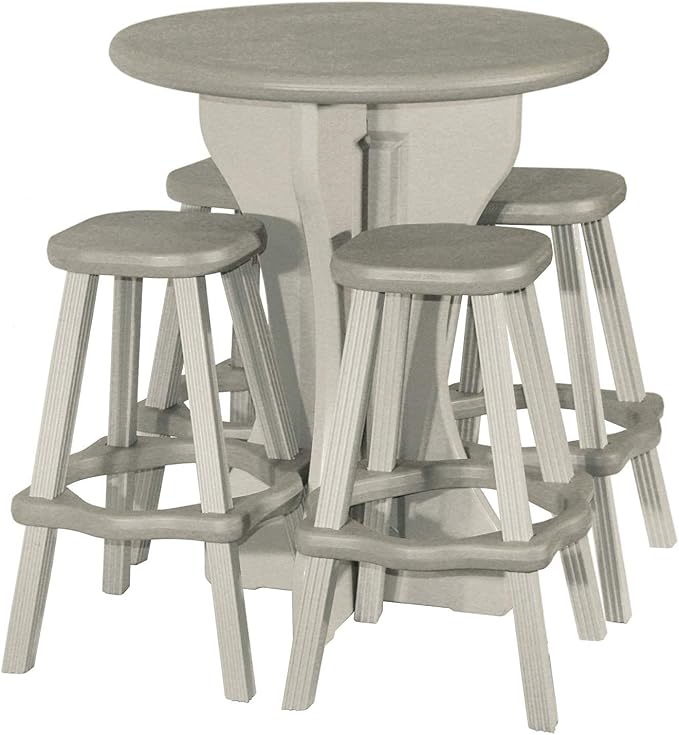 Patio Table Set with Four Barstools - Warm Grey Base with Grey Accents - Perfect for Patio and Outdoor Spaces. Hardware Free Easy Assembly. Proudly Made in USA
