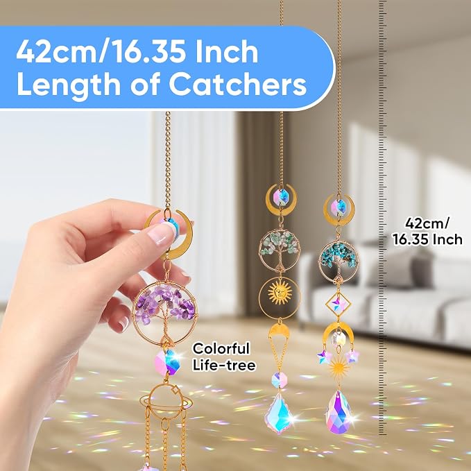 BlumWay Crystal Suncatcher, Hanging Suncatchers with Crystals Light, 6 PCS | Sun Catchers Indoor Window, Crystals Prism Light Catcher, Tree of Life, Crystal Suncatchers Indoor Outdoor, Home Garden Decor