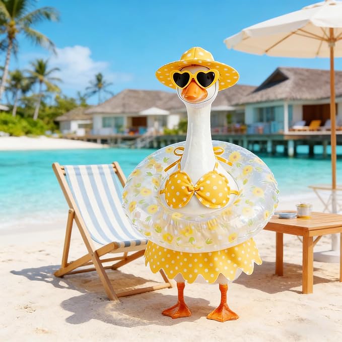 hoyuwak Bikini Goose Outfits Summer Hawaiian Porch Goose Outfits with Swimming Ring Sunglasses Hat for 23" Geese Yard Decor