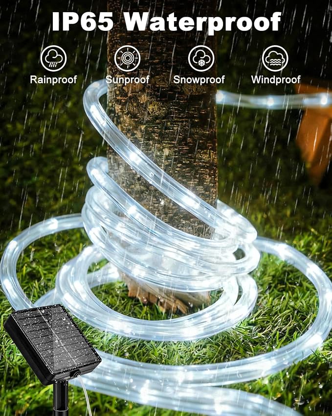 btfarm 2 Pack Solar Rope Lights Outdoor, 120LED 46FT Solar String Lights Outside Waterproof, 8 Lighting Modes Tree Trampoline Light Solar Powered for Garden Christmas Yard Party Decoration, Cool White
