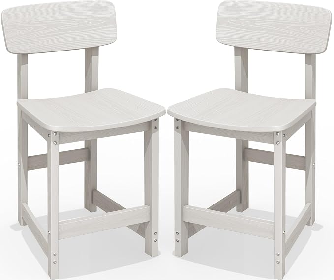 SERWALL Outdoor Bar Stools Set of 2, All Weather HDPE 25" Counter Height Bar Stools with Back, Outdoor Armless Barstools for Patio, Garden, Backyard, Balcony, Poolside, White