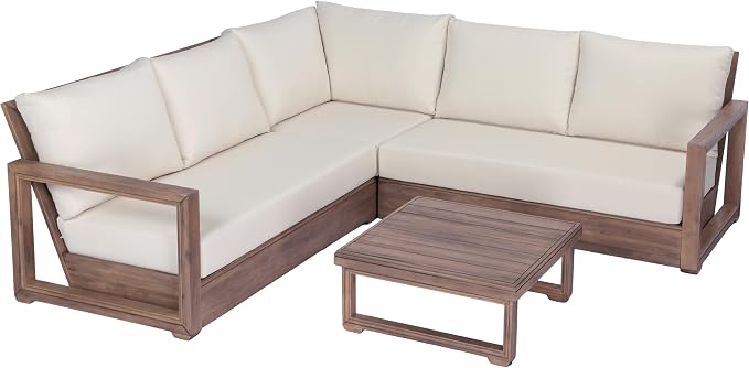 Christopher Knight Home 2 Piece Outdoor Patio Furniture Set Acacia Wood Sofa with Thick Cushions and Slatted Coffee Table, Modular Floor Seating Conversation Set, Natural Wood Finish