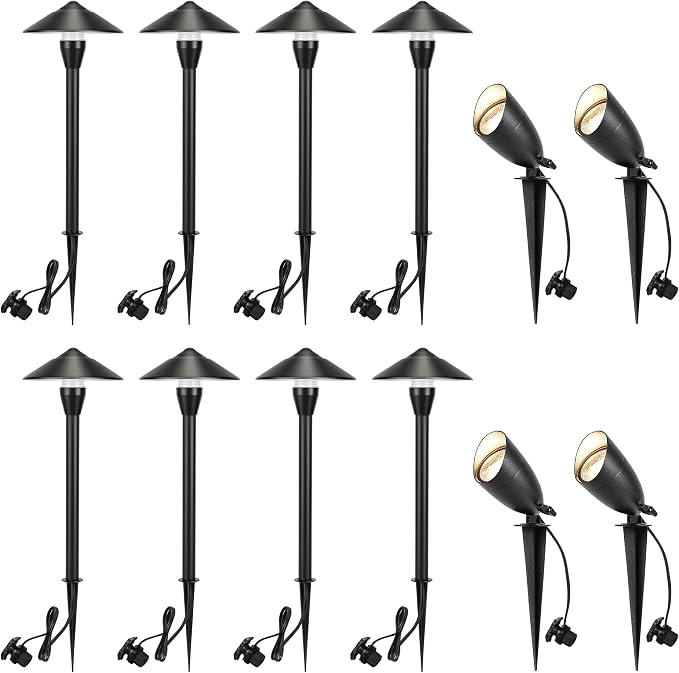 LUTEC 12V Low Voltage Landscape Lighting, Die-cast Aluminum Spot Lights with Connectors, Low Voltage Pathway Lights with Spotlights Waterproof for Tree Garden Yard Pathway, 12 Pack
