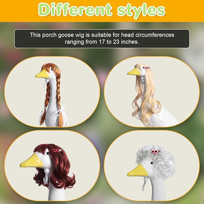 4Pcs Porch Goose Wigs Set Porch Goose Outfits Accessories for Outdoor Statue Accessories Garden Patio Yard Goosey Decoration (4PCS Wigs)