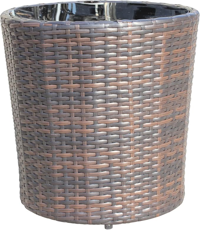 Outdoor Patio PE Rattan Round Coffee Table 17.7" Patio Side Table with Black Tempered Glass Top, Outdoor Wicker End Table for Backyard Deck Balcony, 120 lbs Capacity, Brown