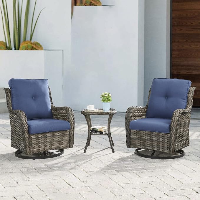 Outdoor Side Table Patio Tables - Wicker Coffee Table with Glass Top and 2-Shelf Storage Rattan End Table Square for Outdoor Patio Porch Deck Balcony Garden(Mixed Grey/Glass Top)