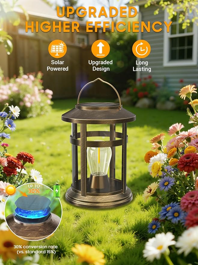 Solar Lantern Outdoor Waterproof, 4 Pack Bright Hanging Solar Lights for Outside Decorative, Upgraded Solar Powered Lanterns LED Lighting for Garden Patio Porch Decor Gifts (Antique Copper)