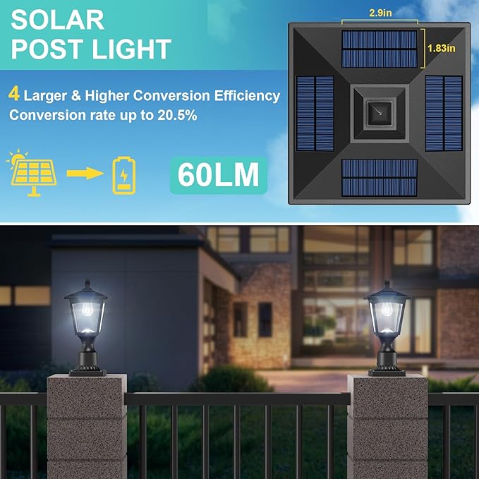 Solar Post Lights, 6000K Dusk to Dawn Solar Lamp Post Light with Pier Mount Base, Solar Post Lights Outdoor Waterproof for Garden Yard Landscape Pole Pillar, Outside Decorative Lamp(Cool White)