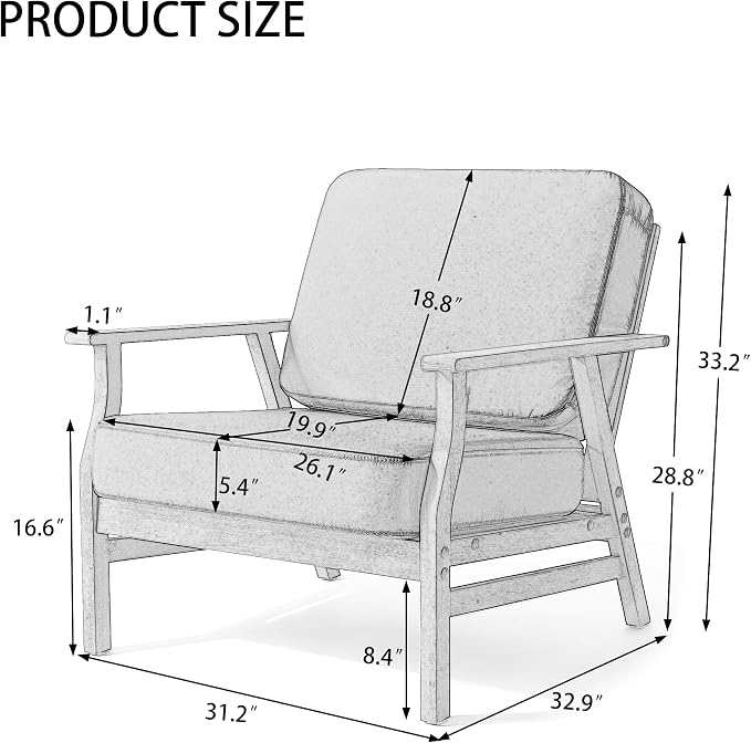 Dark Wood Patio Chair Outdoor Bistro Set, 2 Piece Outdoor Armrest Chair All Weather Patio Sofa Furniture Backyard Conversation Sets with Cushions - Gray