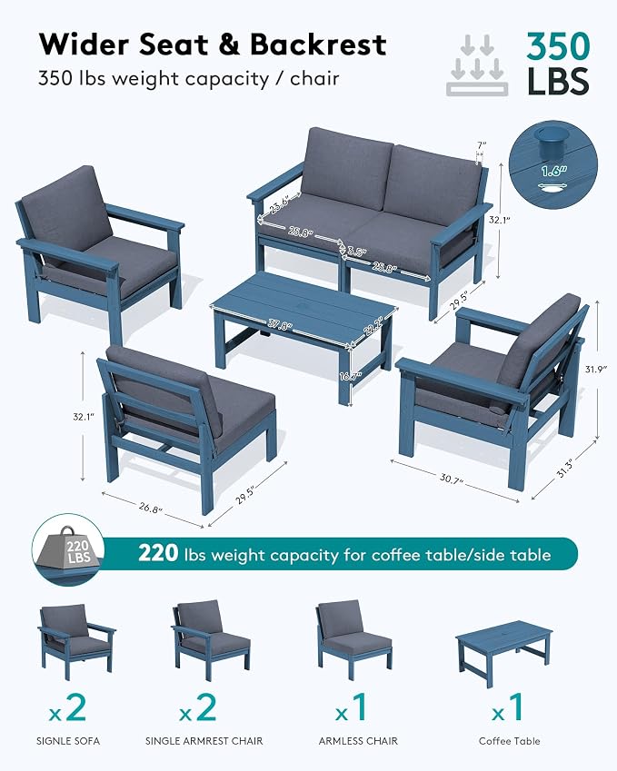 SERWALL HDPE Outdoor Patio Furniture Set with Coffee Table