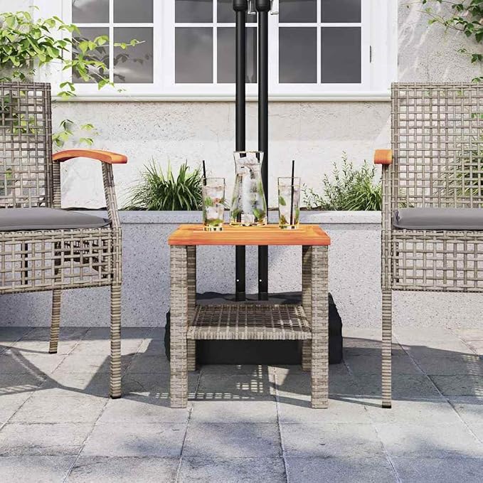 Patio Table & Outdoor Table Gray PE Rattan Poolside Table Picnic Table for Backyard Patio Garden 15.7 x 15.7 x 16.5 in