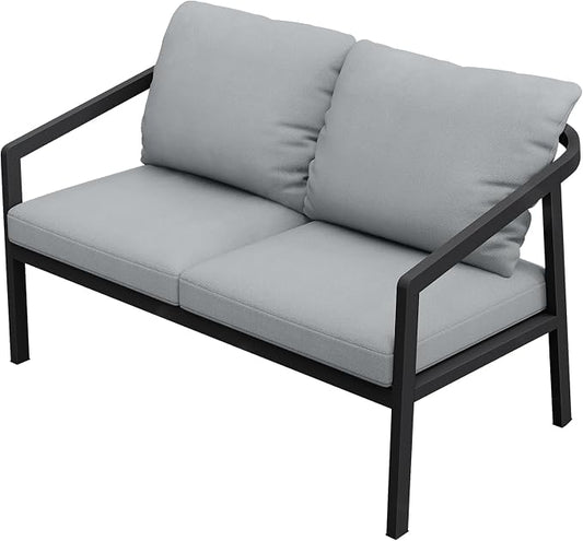 Outdoor Patio Loveseat, Never-Rust Aluminum Outdoor Loveseat Couch with Thick Cushions, Modern 2-Seater Patio Sofa Bench, Outdoor Sofa Loveseat Furniture for Backyard, Garden, Black