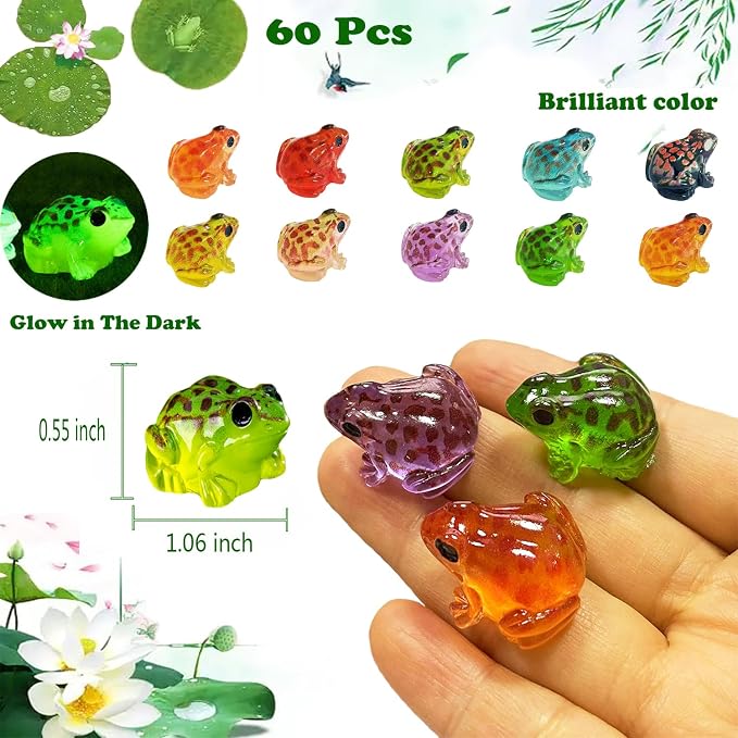 60 Pcs Luminous Resin Frogs Little Frogs Glow in The Dark for Craft,Garden Decor, Home Decorations