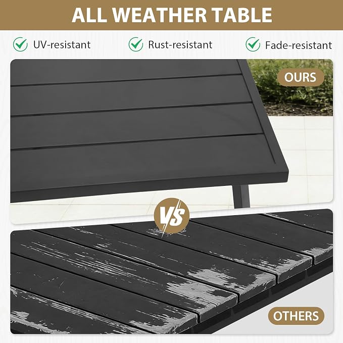 Patio Side Table, Square Outdoor End Table with Wood Grain Tabletop for Patio, Balcony and Garden, Black