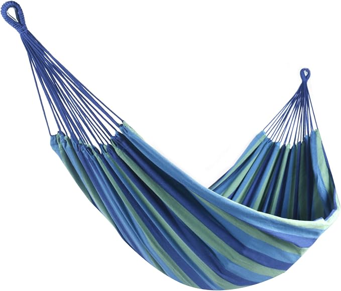 Bonnlo Brazilian Outdoor Hammock, Cotton Material, Extra Long and Wide, for Travel, Backyard, Porch and Indoor, with Portable Carrying Bag, Blue