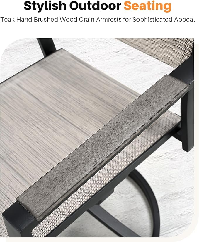 Patio Swivel Dining Chairs Set of 2, Never-Rust Aluminum Outdoor Dining Chairs, Outdoor Swivel Chairs Set with Upgraded 3D Double-Layer Textilene, Swivel Patio Dining Set for Deck, Limed Oak