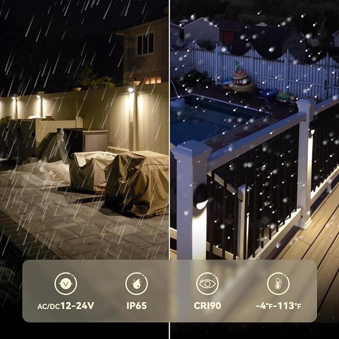 LEONLITE 6-Pack 5CCT 3.74inch Low Voltage LED Deck Lights, Black | 180LM, 12-24V AC/DC, CRI90, UL Listed, Die-cast Aluminum Housing, Frosted Glass Lens, 1800K/2700K/3000K/4000K/5000K
