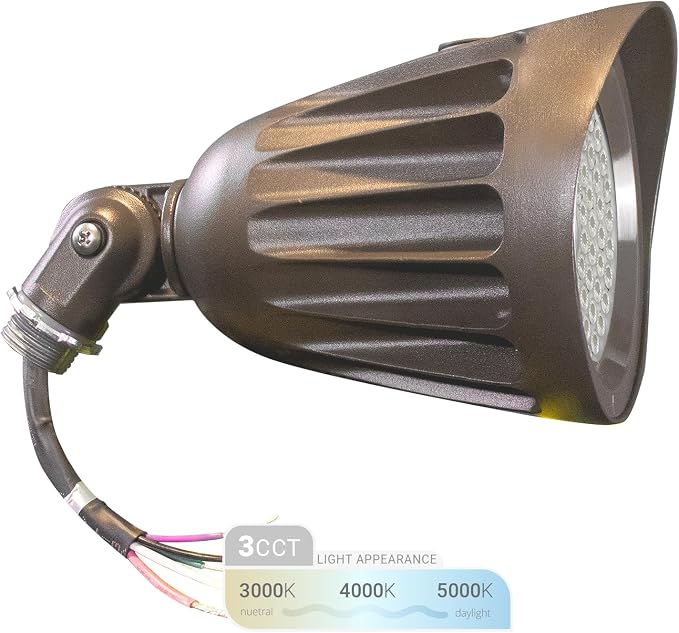 25W Bronze Bullet Spot Light Outdoor LED Landscape Floodlights, 3500 Lumens Bright Outdoor Light for Yard, 3000K/4000K/5000K Selectable, 1/2" Knuckle Mount, 120-277V Waterproof Flag Pole Lights