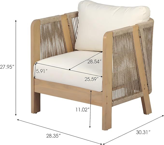Christopher Knight Home Dalba 4-Seater Patio Furniture Set with Removable Cushion, 5 Piece Outdoor Acacia Wood Conversation Set, Wooden Outdoor Sectional Sofa Set, Beige+Light Teak