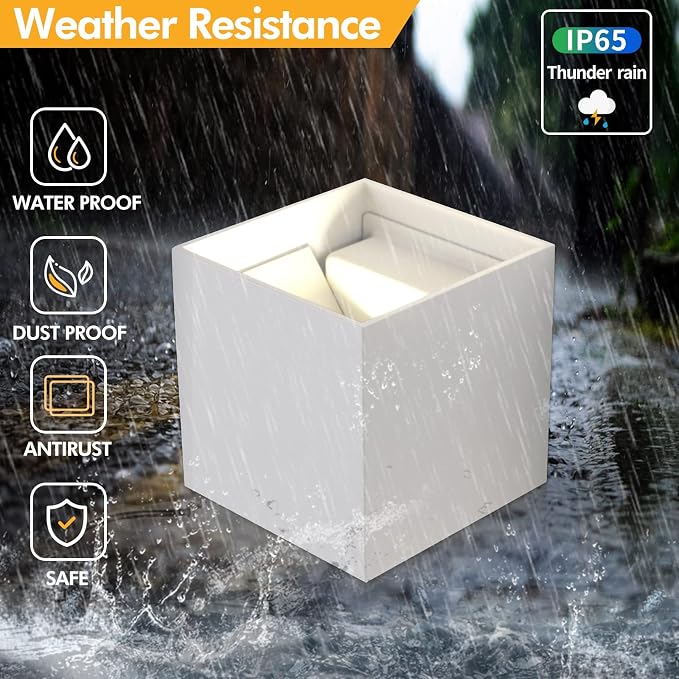 Mille Lucciole 12W 2Pack Outdoor Wall Lights Exterior/Interior,LED White Outdoor Wall Sconces Light Fixtures Modern,IP65 Waterproof Square Aluminum Wall Lamps, Up and Down Lights 6500K Cold Lights