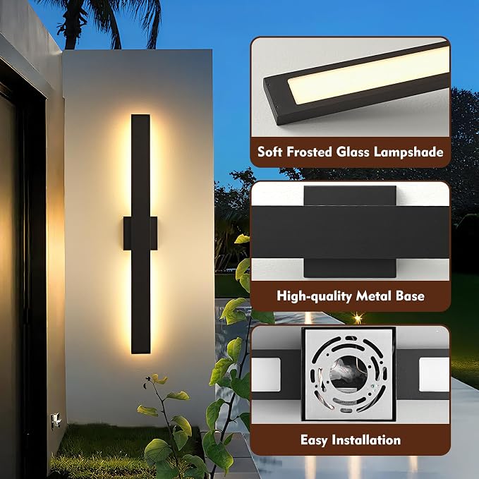 Black Long Outdoor Wall Lights Modern Exterior Lighting Fixtures 31.5 Inch Outdoor Wall Sconce LED 3000K IP65 Waterproof Wall Mount Outside Lights for House Garage Front Door Patio 2Pack