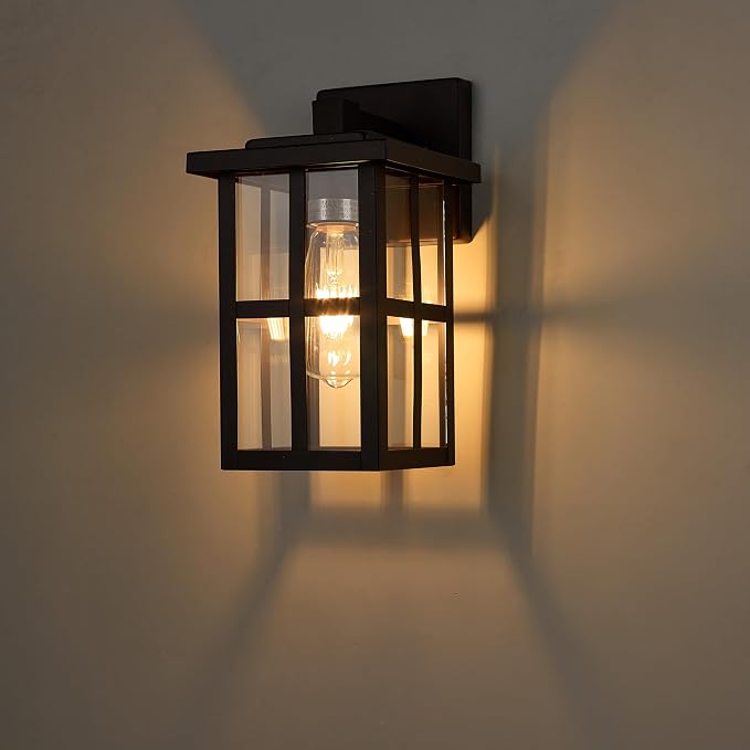 MICSIU 2 Pack Bronze Outdoor Wall Light Fixtures, 11" Modern Farmhouse | No Assembly Required, Clear Glass, Anti-Rust, Front Porch Light For House Porch Garage
