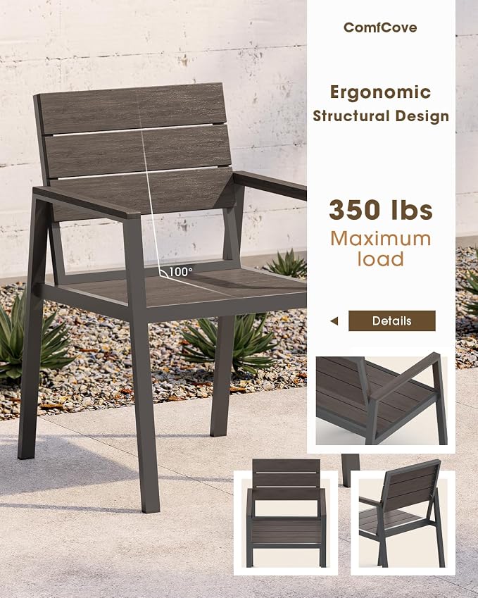 Outdoor Dining Set for 4, Aluminum Patio HDPS Outdooor Table and Chairs Set with Umbrella Hole, All Weather Patio Furniture Set, 5 Peice Patio Dining Table Set (Charcoal)