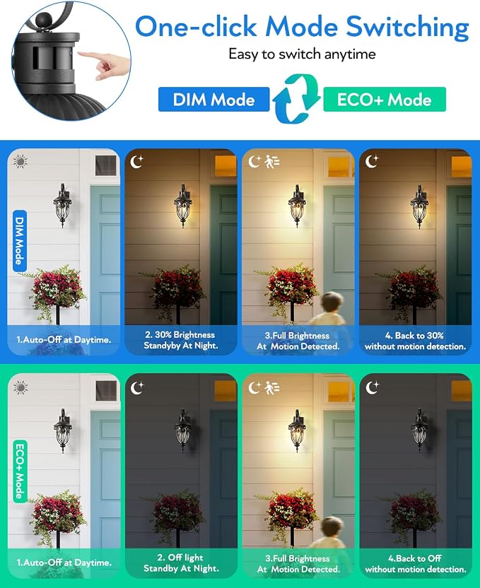 VIANIS Motion Sensor Outdoor Lights, Black Motion Lights for Outside, Dusk to Dawn Outdoor Light Fixtures with Seed Glass, 100% Aluminum Exterior Lighting Fixtures with House, Garage, Porch, Doorway