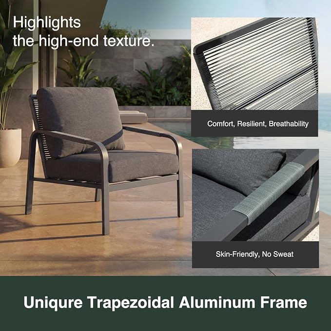 7 Piece Aluminum Patio Furniture Set, Outdoor Conversation Set with 3-Seat Sofa, 4 Chairs & 2 Coffee Tables, Cushioned Patio Seating for Backyard, Garden, Balcony, Grey