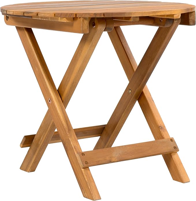 Foldable Acacia Wood Side Table, Teak Finish