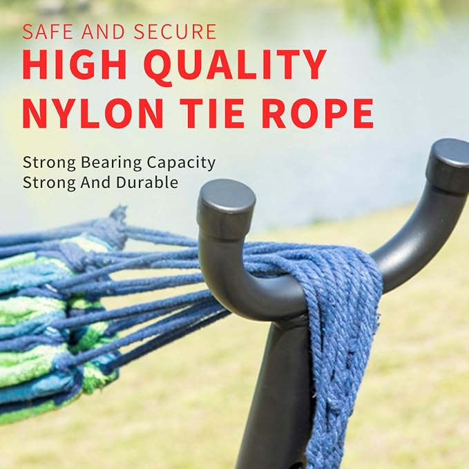 Double Cotton Hammock with Space Saving Adjustable Steel Stand, 550lbs Capacity Accommodates 2 People Portable Hammock and Frame, Camping Indoor Outdoor Use, Oasis Stripe