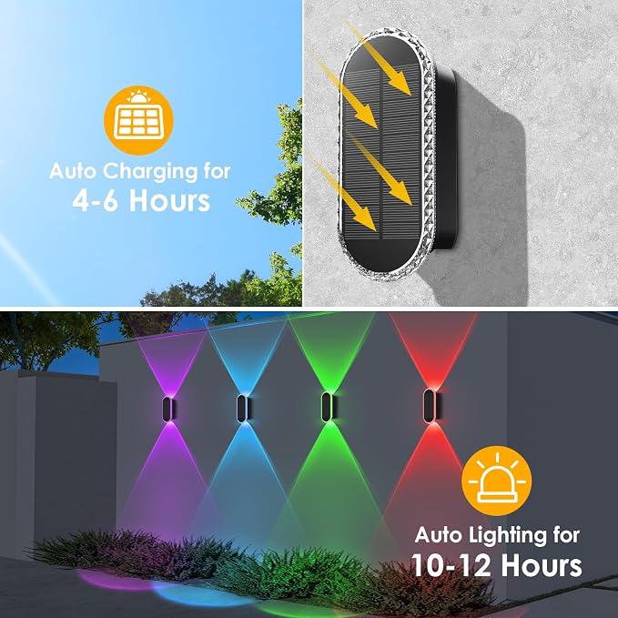 LIANGLOME 8PK Solar Fence Lights Outdoor - Solar Outdoor Light Warm White & RGB Lights for Outside Backyard, Patio, Deck Fence, Stair Handrail, Pool and Wall