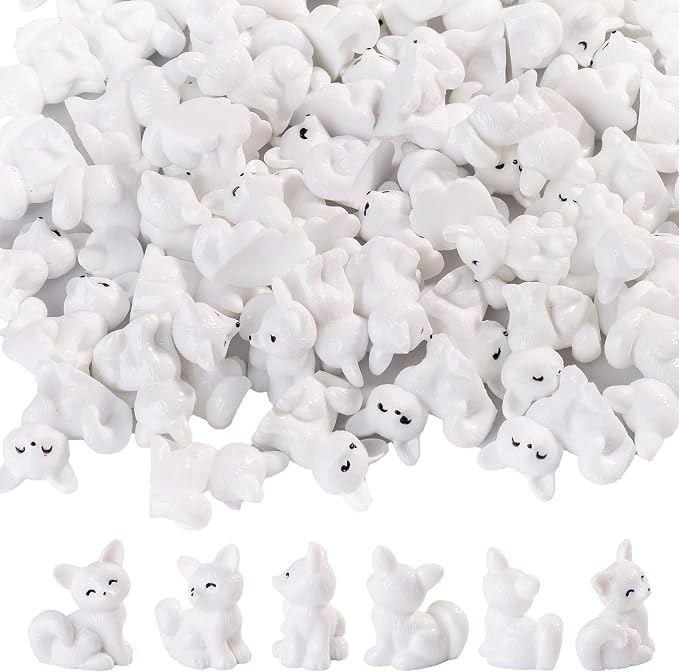 60 pcs Mini Resin Fox Many Styles Variety Tiny Animals Figures Miniature Little Small Animal Figurines Bulk for Micro Fairy Garden Landscape Accessories Hide Crafts Decor Aquarium